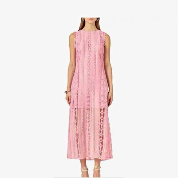 Endless Rose Dresses & Skirts - Endless Rose Pink Lace Overlay Dress Round Neck Lined Midi Sleeveless Sz L